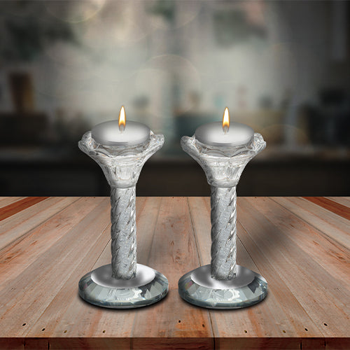 Pair of Crystal Shabbat Candlesticks with Zircons