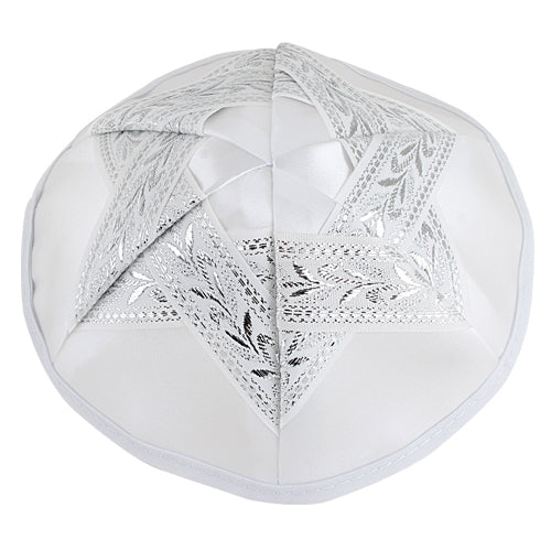 Star of David Silver Embroidered Satin Kippah