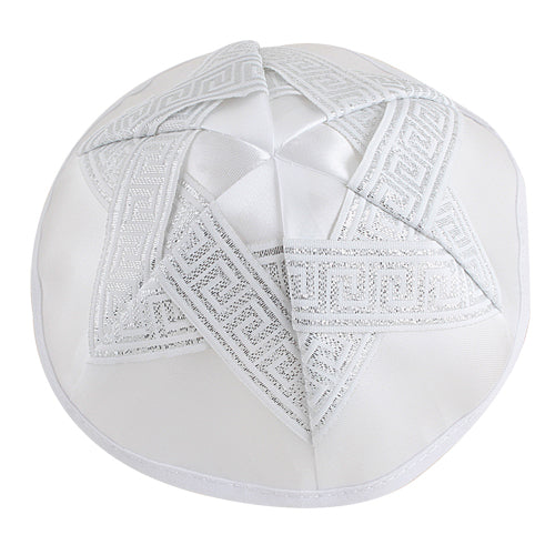 Star of David Silver Embroidered Satin Kippah