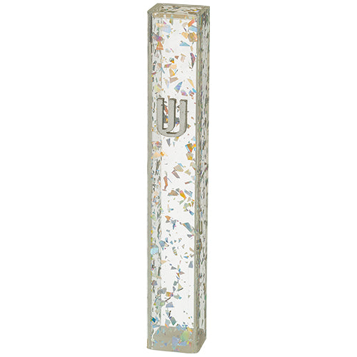 Transparent Sparkling Perspex Mezuzah – 6" with Free Scroll & Adhesive Backing