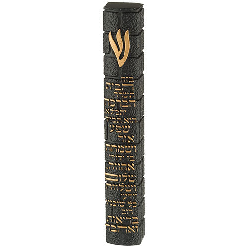 7" Black Home Blessing Hebrew Stone Design Mezuzah