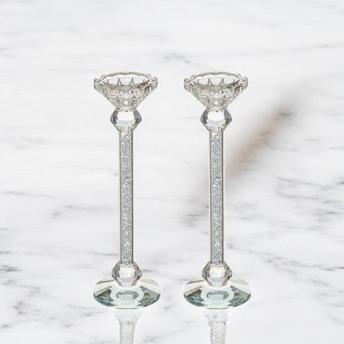 10" Pair of Crystal Shabbat Candlesticks with Zircons