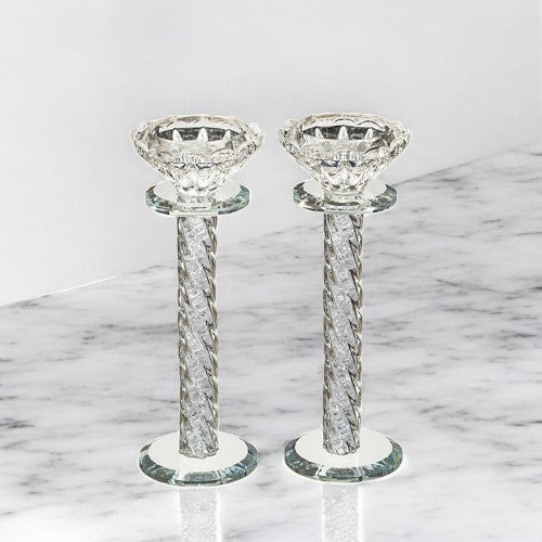 8" Pair of Crystal Shabbat Candlesticks with Zircons