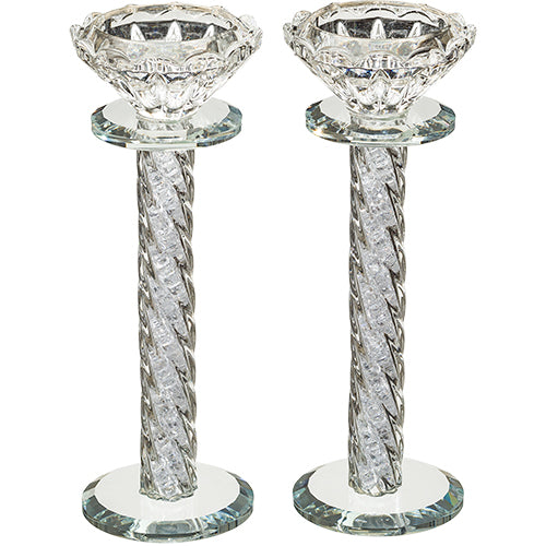 8" Pair of Crystal Shabbat Candlesticks with Zircons