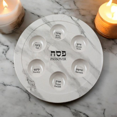 Stylish Passover Seder Plate With Grey Marble Design