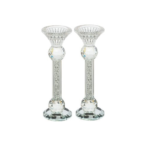 Pair of Crystal Shabbat Candlesticks with Zircons