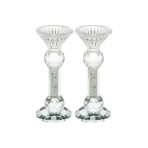 Pair of Crystal Shabbat Candlesticks with Zircons