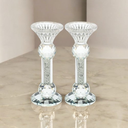 Pair of Crystal Shabbat Candlesticks with Zircons