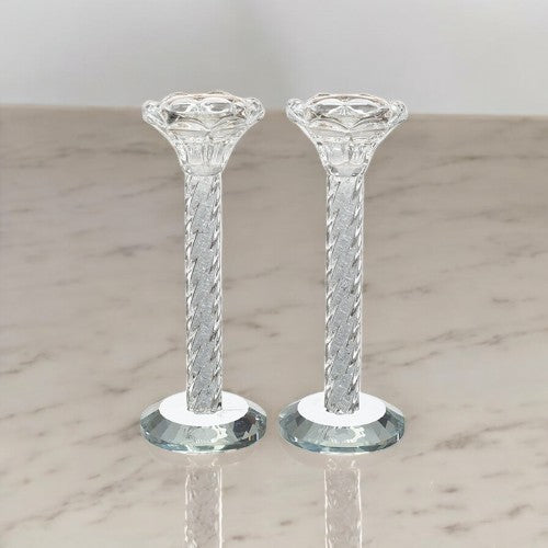 Pair of Crystal Shabbat Candlesticks with Zircons