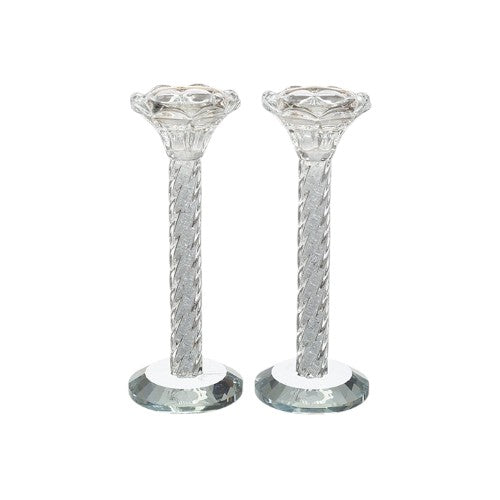 Pair of Crystal Shabbat Candlesticks with Zircons