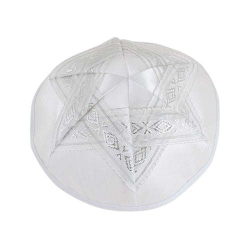 Star of David Silver Embroidered Satin Kippah