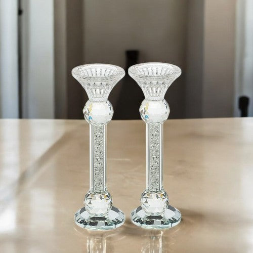 Pair of Crystal Shabbat Candlesticks with Zircons