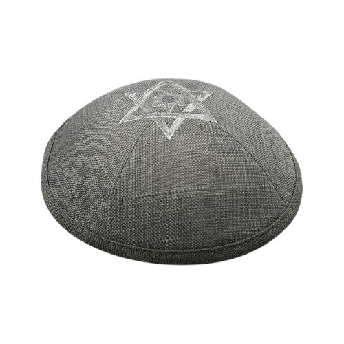 Star of David Grey Silk & Linen Kippah