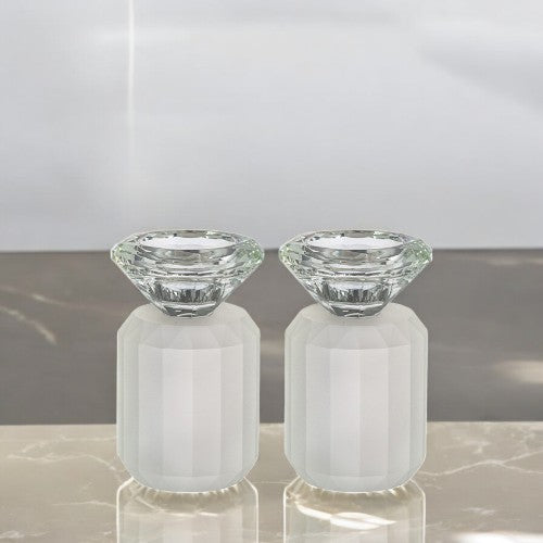 Pair of Crystal Glass Shabbat Candlesticks