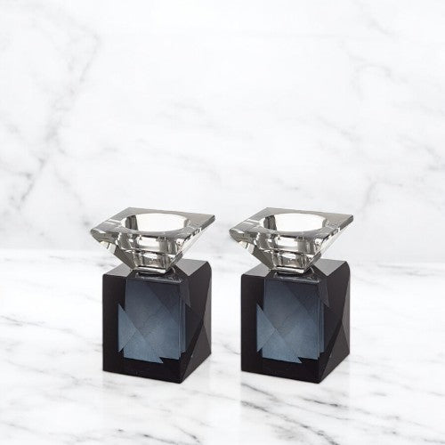 Matte Black Pair of Crystal Glass Shabbat Candlesticks