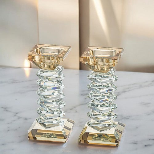 Rose Gold & Silver Crystal Candlesticks