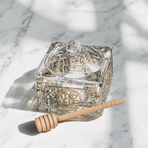 Shana Tova Hebrew Crystal Glass Honey Pot Jar