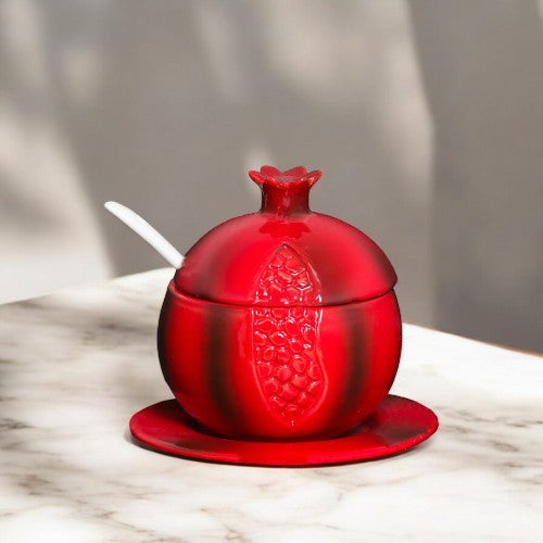 Ceramic Red Pomegranate Honey Jar