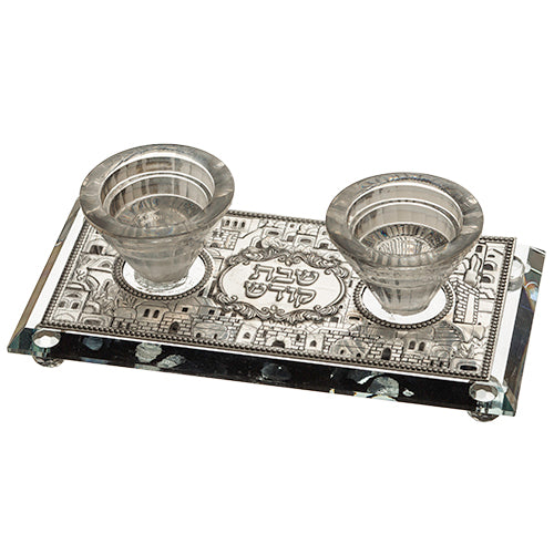 Jerusalem Crystal Shabbat Candlesticks