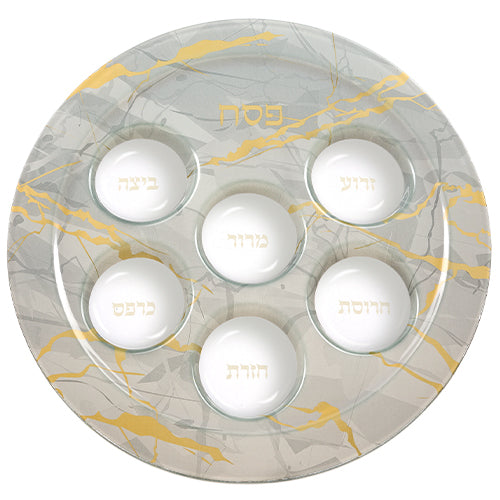 15" Marble Glass Stylish Passover Seder Plate