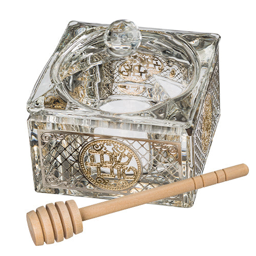 Shana Tova Hebrew Crystal Glass Honey Pot Jar