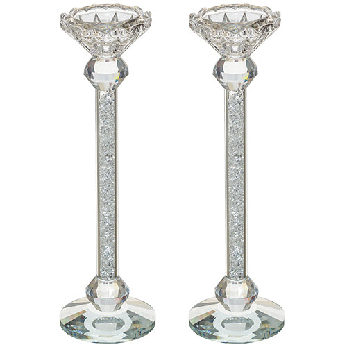 10" Pair of Crystal Shabbat Candlesticks with Zircons