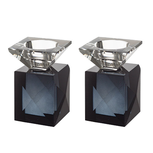 Matte Black Pair of Crystal Glass Shabbat Candlesticks