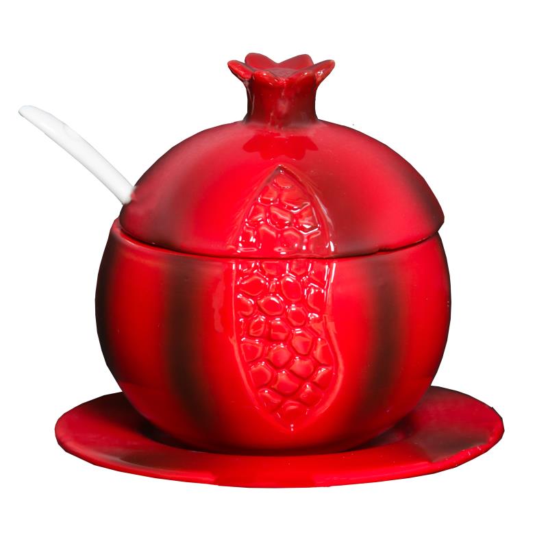 Ceramic Red Pomegranate Honey Jar