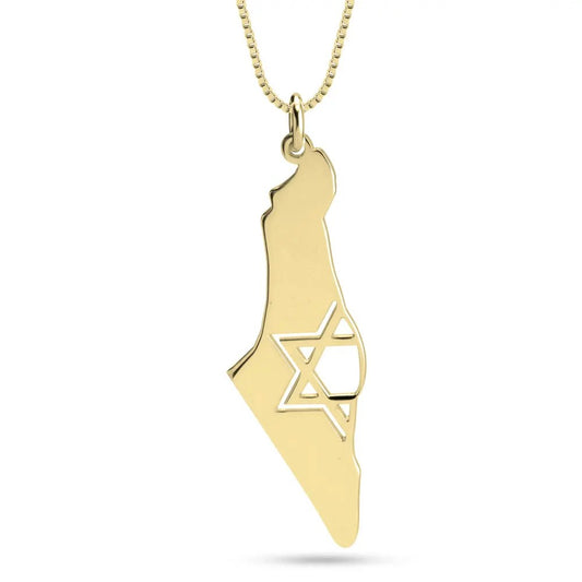 Gold Israel Map Star Of David Sterling Silver 925 Necklace