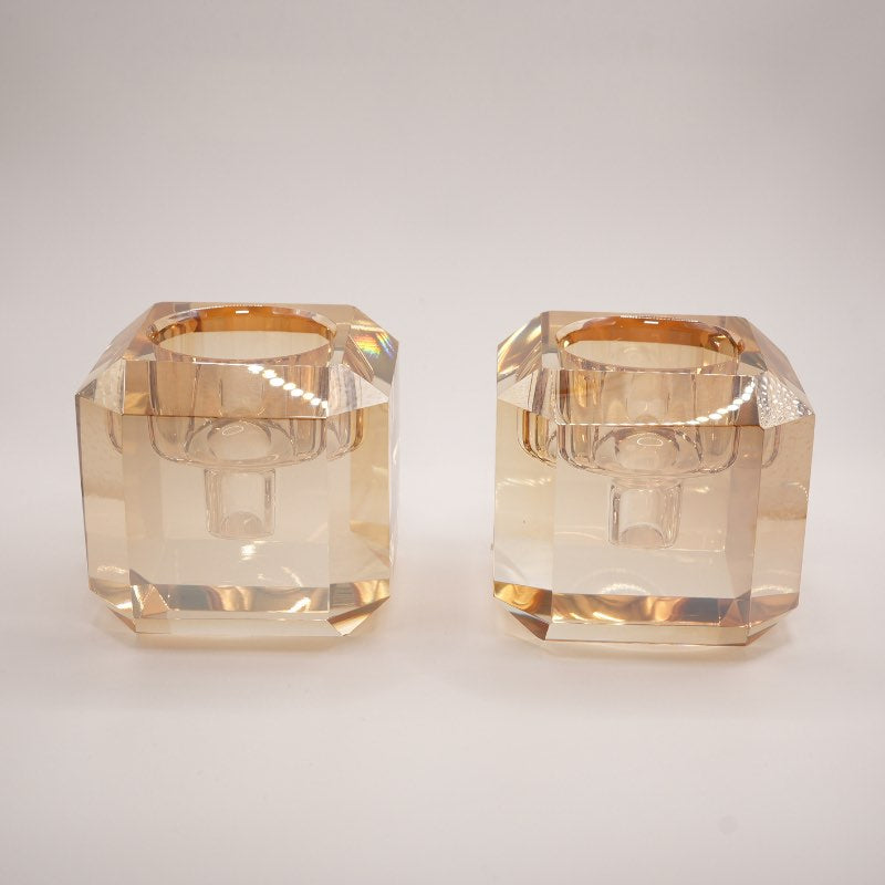 Rose Clear Pair of Crystal Glass Shabbat Candlesticks