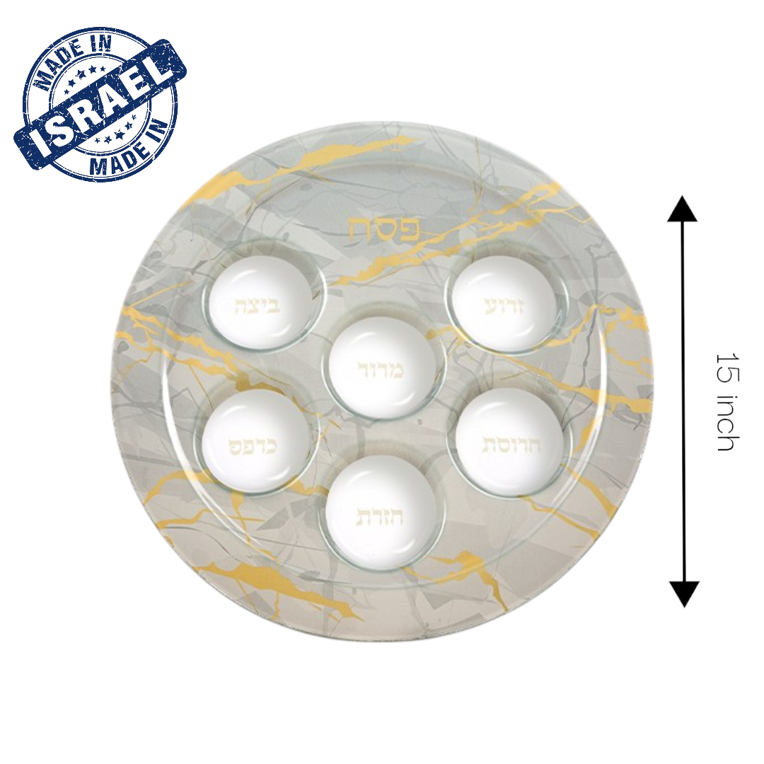 15" Marble Glass Stylish Passover Seder Plate