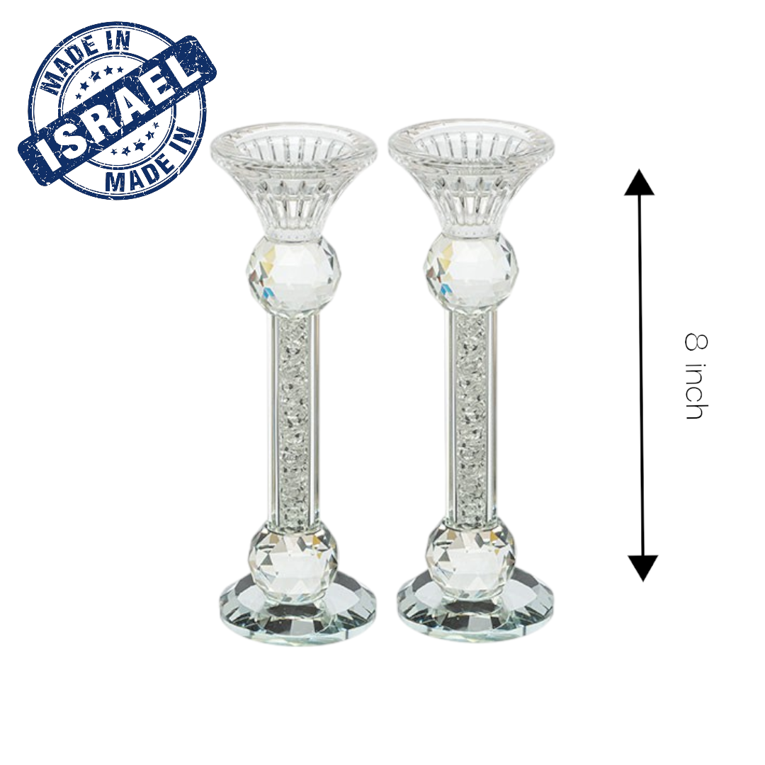 Pair of Crystal Shabbat Candlesticks with Zircons