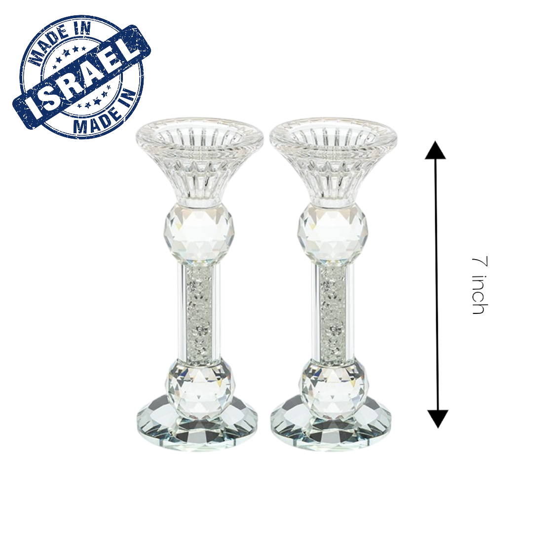 Pair of Crystal Shabbat Candlesticks with Zircons