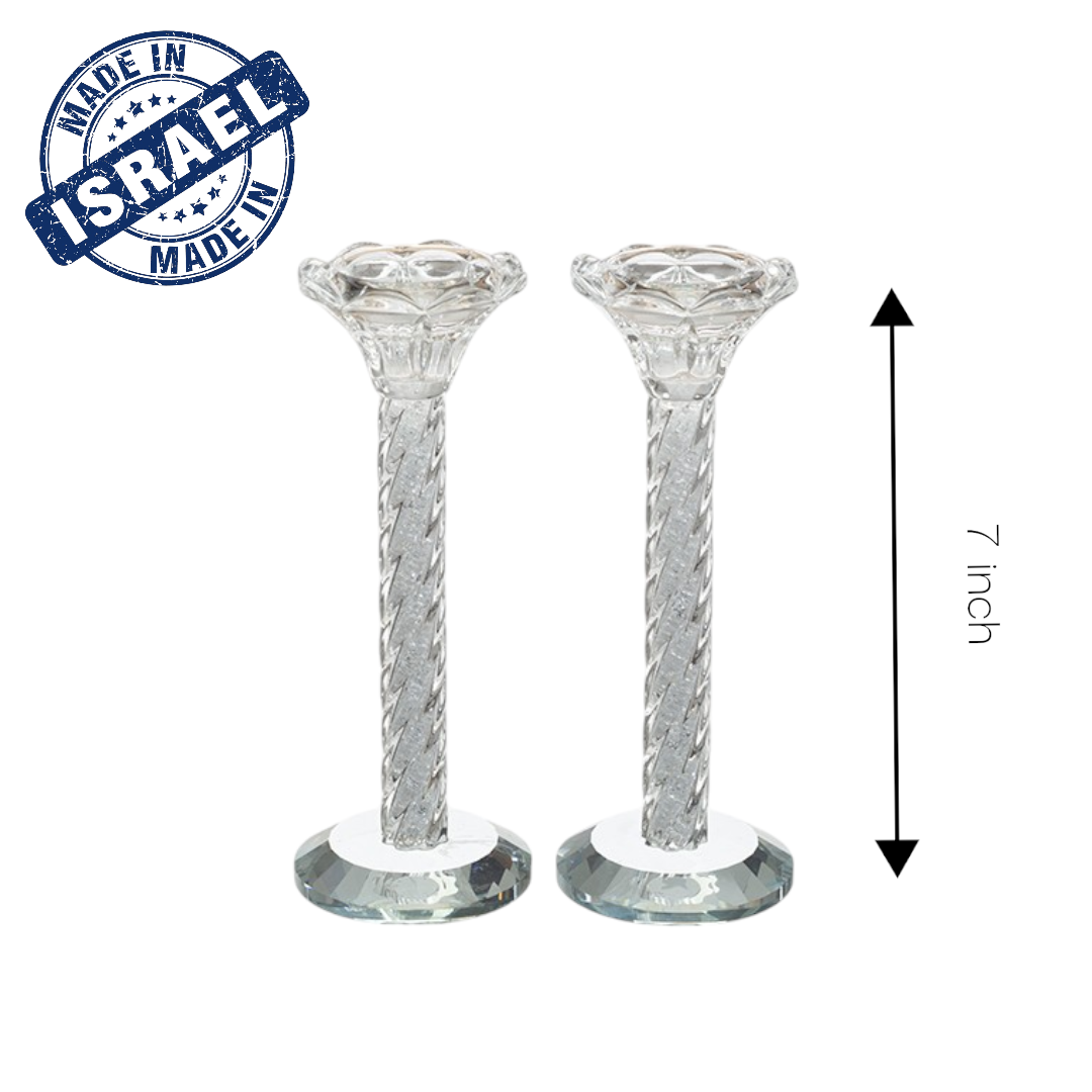 Pair of Crystal Shabbat Candlesticks with Zircons