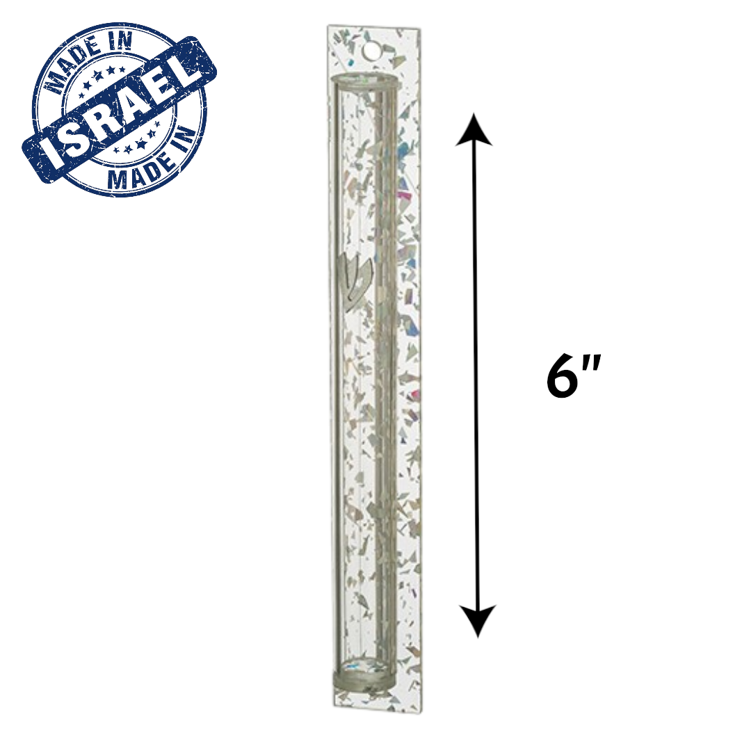 Transparent Sparkling Perspex Mezuzah – 6" with Free Scroll & Adhesive Backing