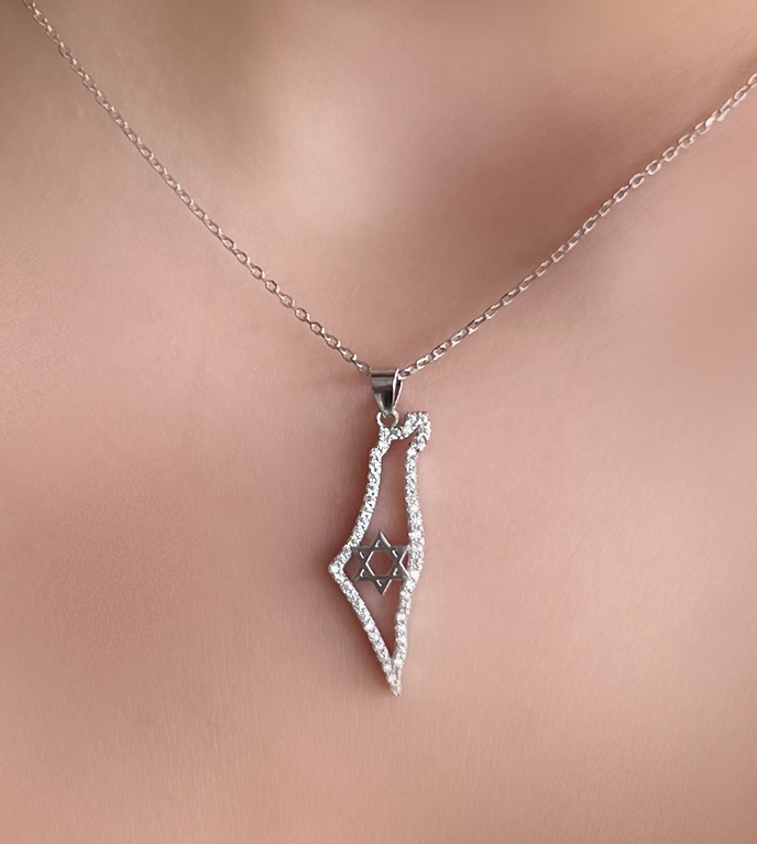 Zirocns Israel Map Star Of David Sterling Silver 925 Necklace