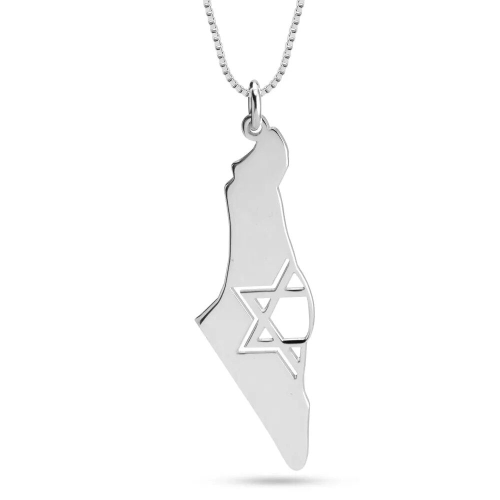 Silver Israel Map Star Of David Sterling Silver 925 Necklace